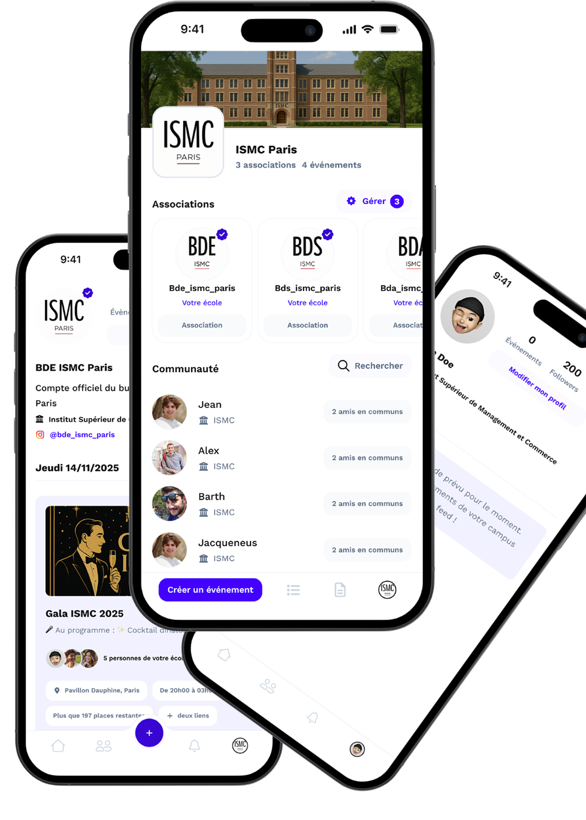 3 types de comptes - étudiant, association, admin